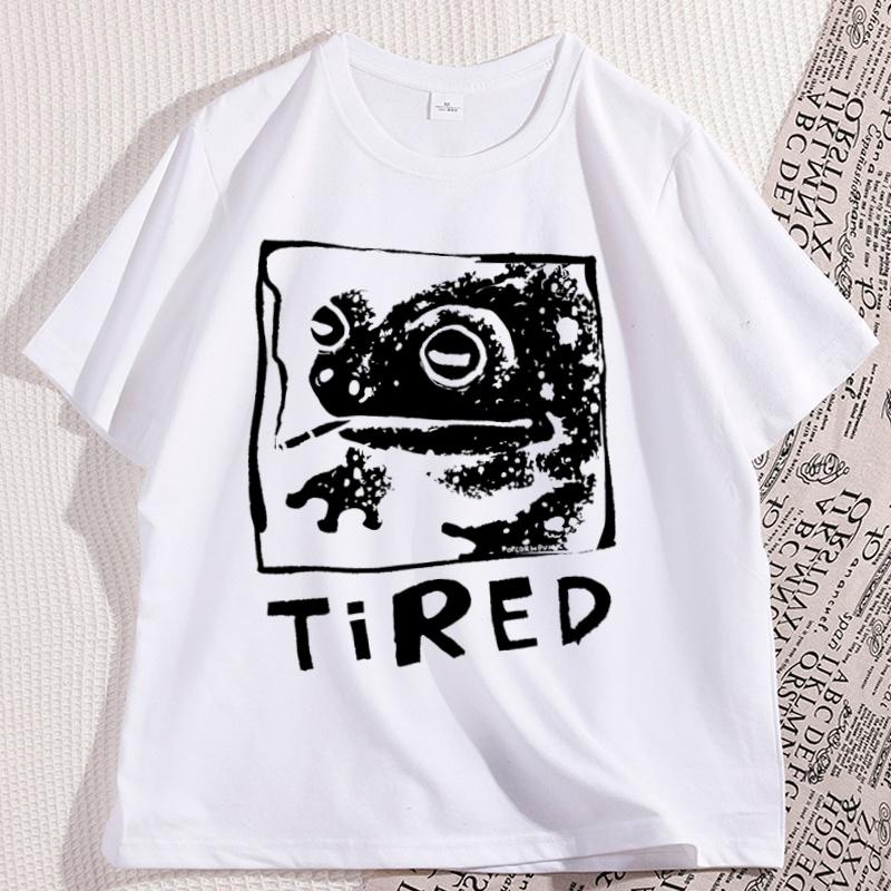 Tired Frog Funny Graphic T Shirts Men Women Casual Cotton Short Sleeve Printed Tshirt Crewneck Streetwear Graphic Tees Clothing
