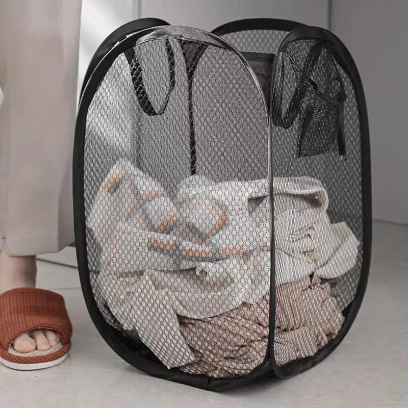 Folding Dirty Laundry Sorting Basket Washing FrameBathroomCloth MeshStorage BagFrame Bucket LaundryOrganizers Storage Pouch