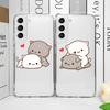 Funny Cartoon Peach Mochi Cat Phone Case for Samsung Galaxy S24 S23 S22 S21 S25 Ultra Plus FE 5G Clear Soft Covers Couple Fundas