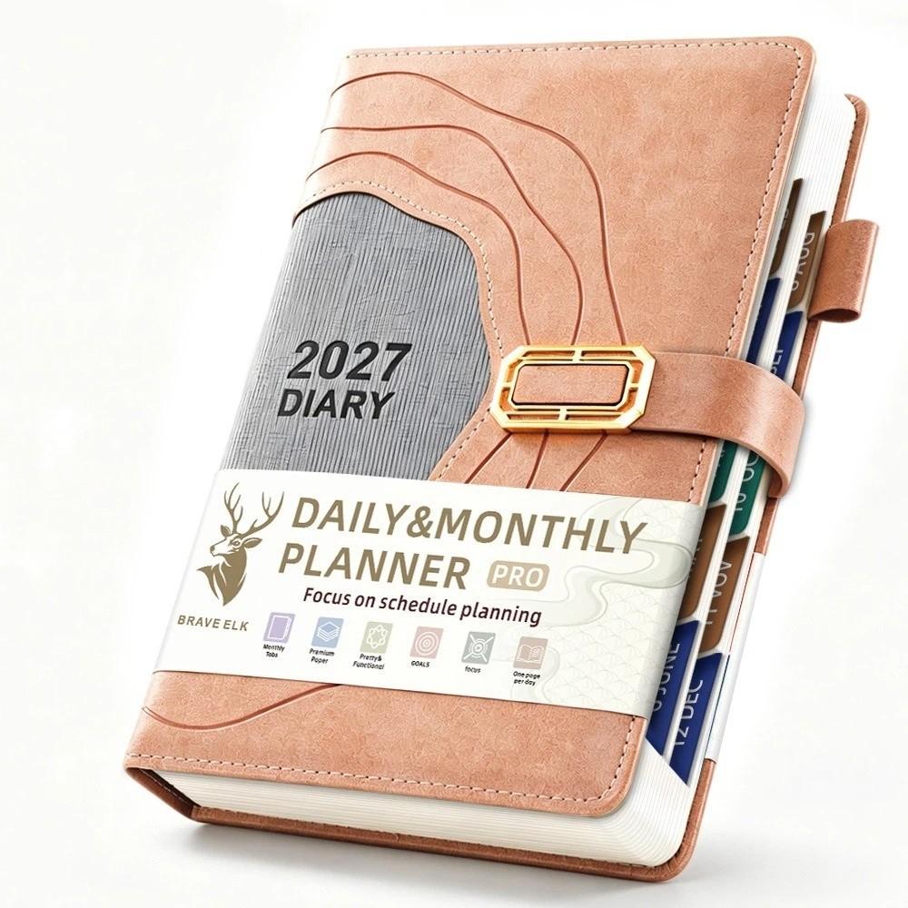 Hardcover Portable Daily Planner PU Leather Cover Agenda Planning Notebook  Self-discipline
