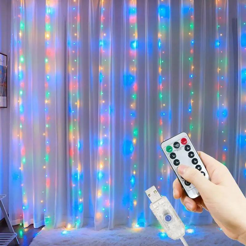 

USB Гирлянда-бахрома с пультом ДУ, уличная садовая свадебная вечеринка, украшение комнаты, балкона, светодиодные сказочные гирлянды на серебряной проволоке USB-3Mx1M 100LEDs