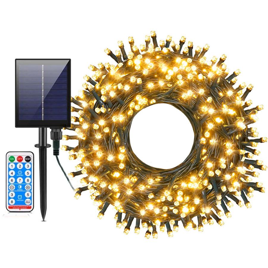 

500/1000 светодиодных солнечных рождественских огней с пультом дистанционного управления, уличная солнечная гирлянда, водонепроницаемая солнечная гирлянда для украшения дерева, сада 12M 100LEDS