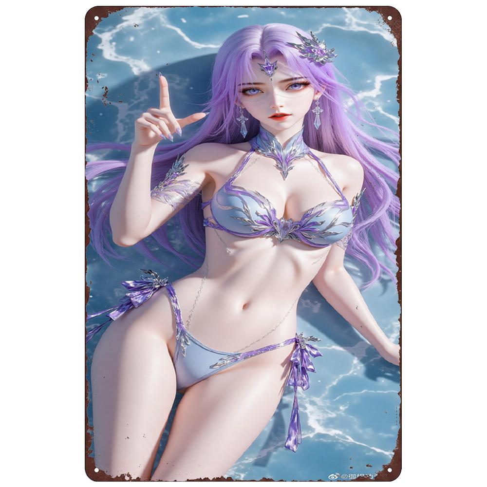 Vintage Retro Metal Tin Sign Yue Liu Fairy from Perfect World Anime Beach Theme Wall Art for Bedroom Bar Game Room Decor