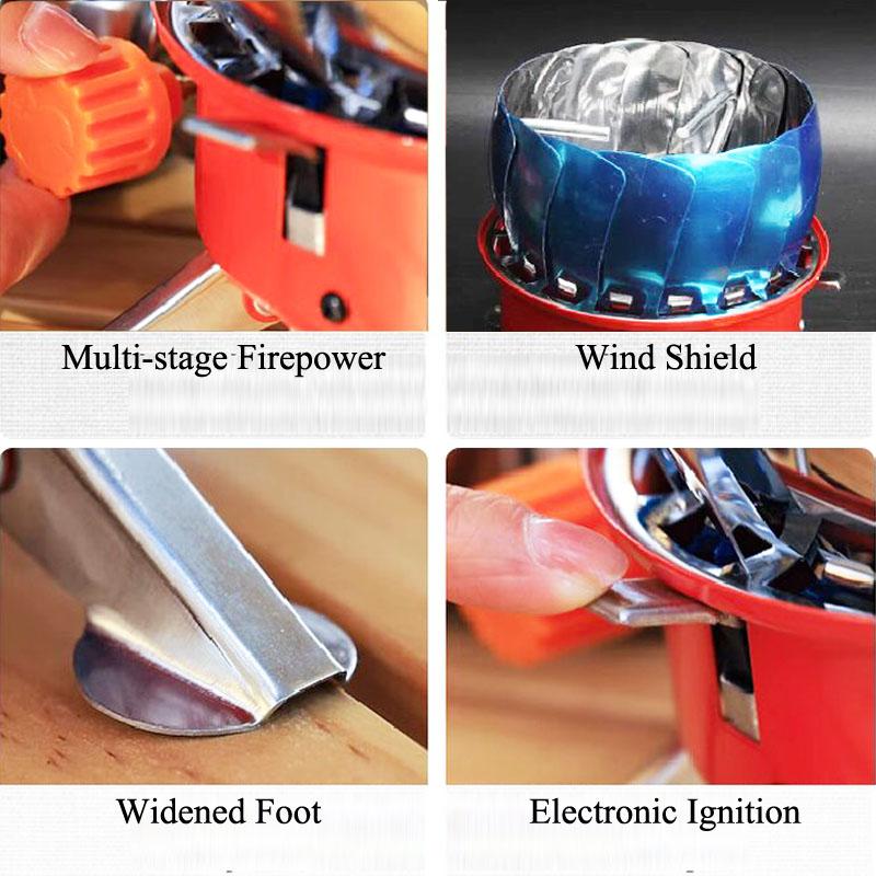 Outdoor Mini Portable Folding Heater Camping Lotus Burner Kitchen Cooker Heating Foldable Furance Head Card Gas Stove Wind Proof