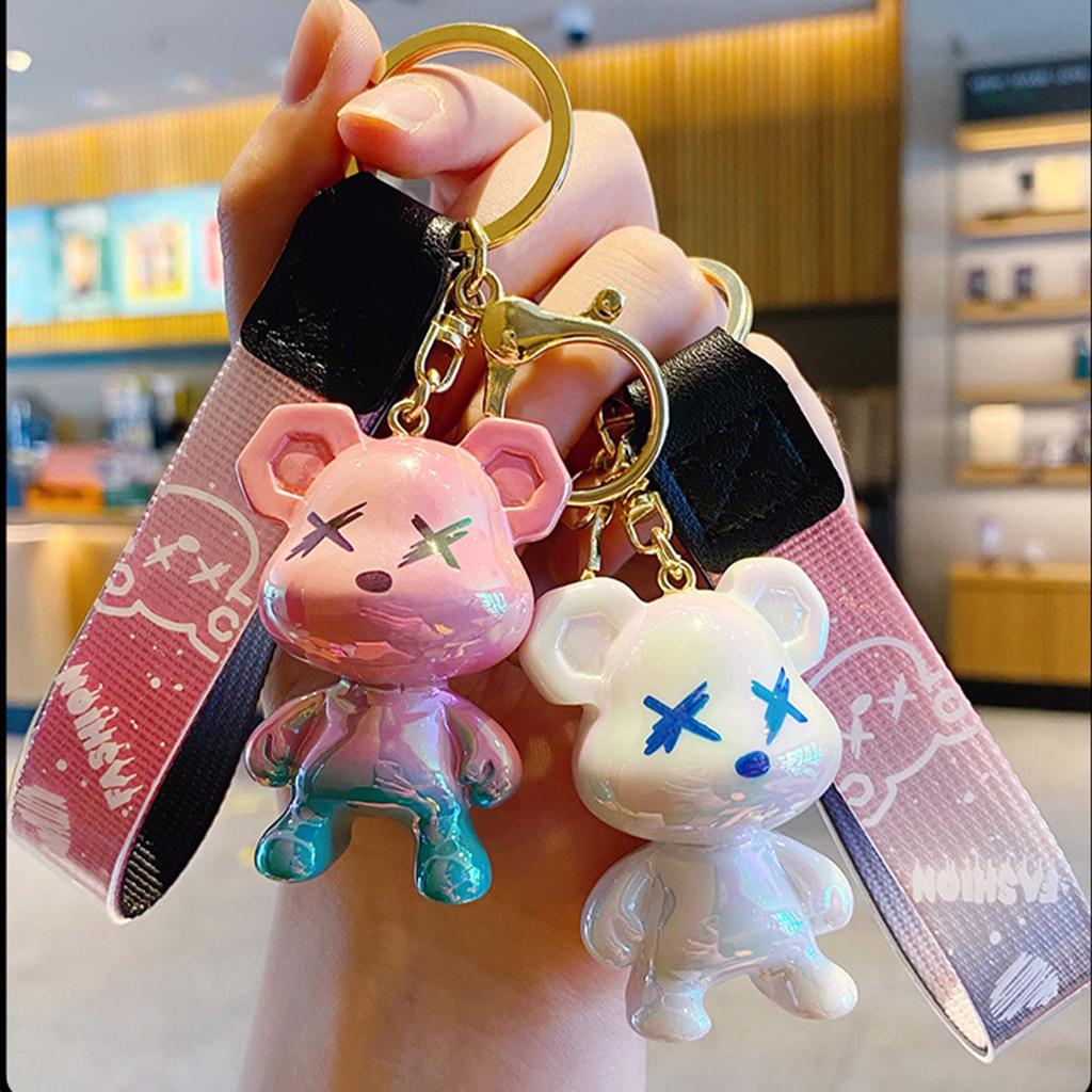Cute Bear Gradient Resin Keychain for Girls and Boys Easy to Carry Cute Animal Pendant Metal Keychain [Joyasslly] - (Gray)