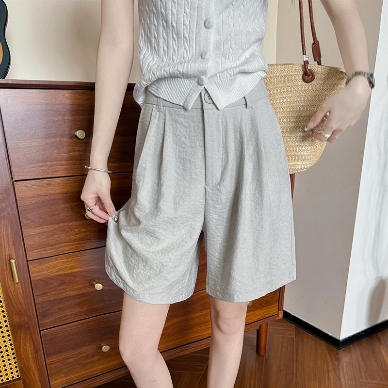 Lazy Fu Suit Shorts for Women Wearing Summer Thin Style Slim and Drooping Ice Silk Wide-leg Pants Casual Five-point Mid-size Pants