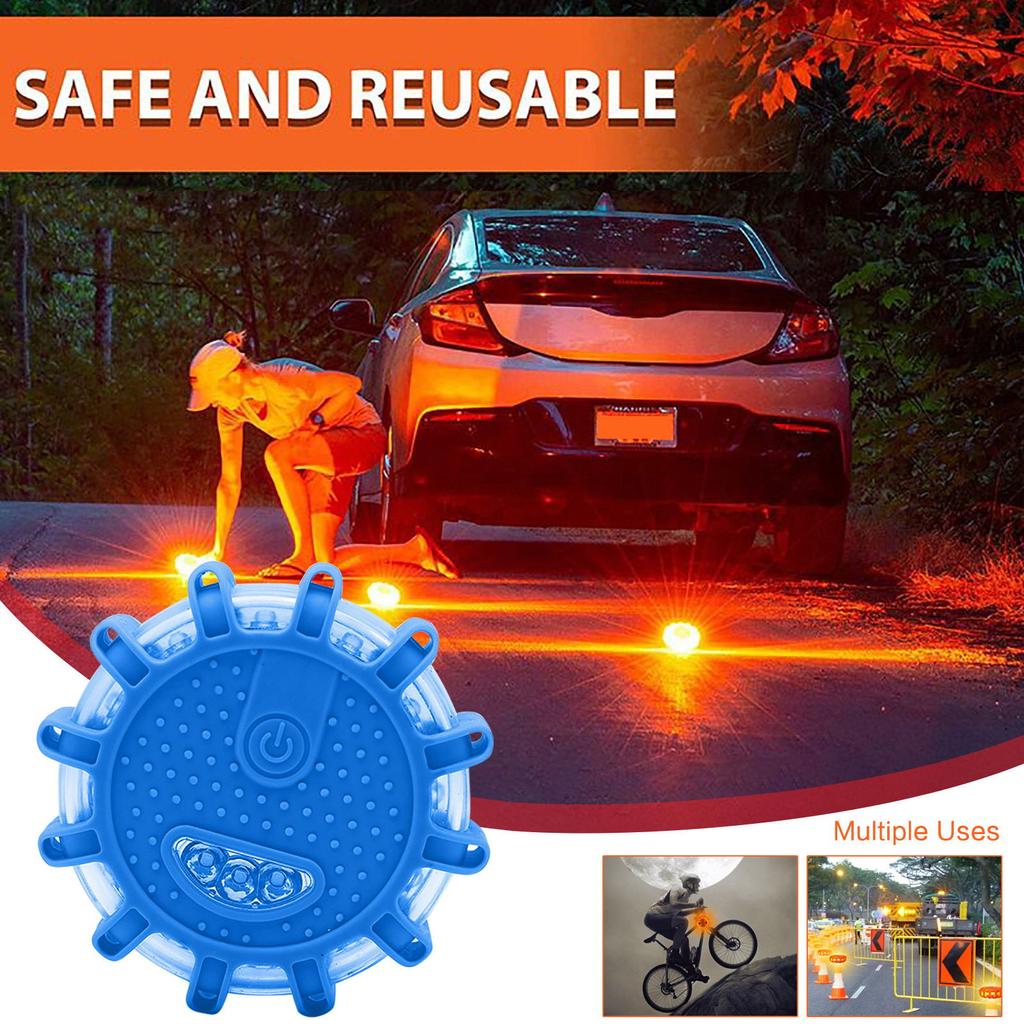 LED Road Flares Emergency Lights Roadside Car Safety Flare Kit for Vehicles 3 Disc Pack with Tools