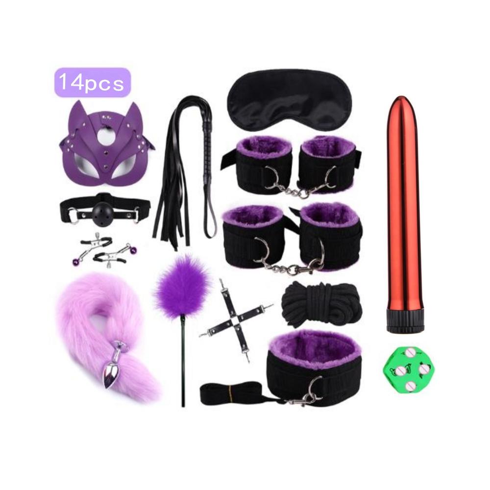 Sexy Nylon BDSM Kits Plush Sex Bondage Set Handcuffs Sex Games Whip Gag Nipple Clamps Sex Toys For Couples Exotic