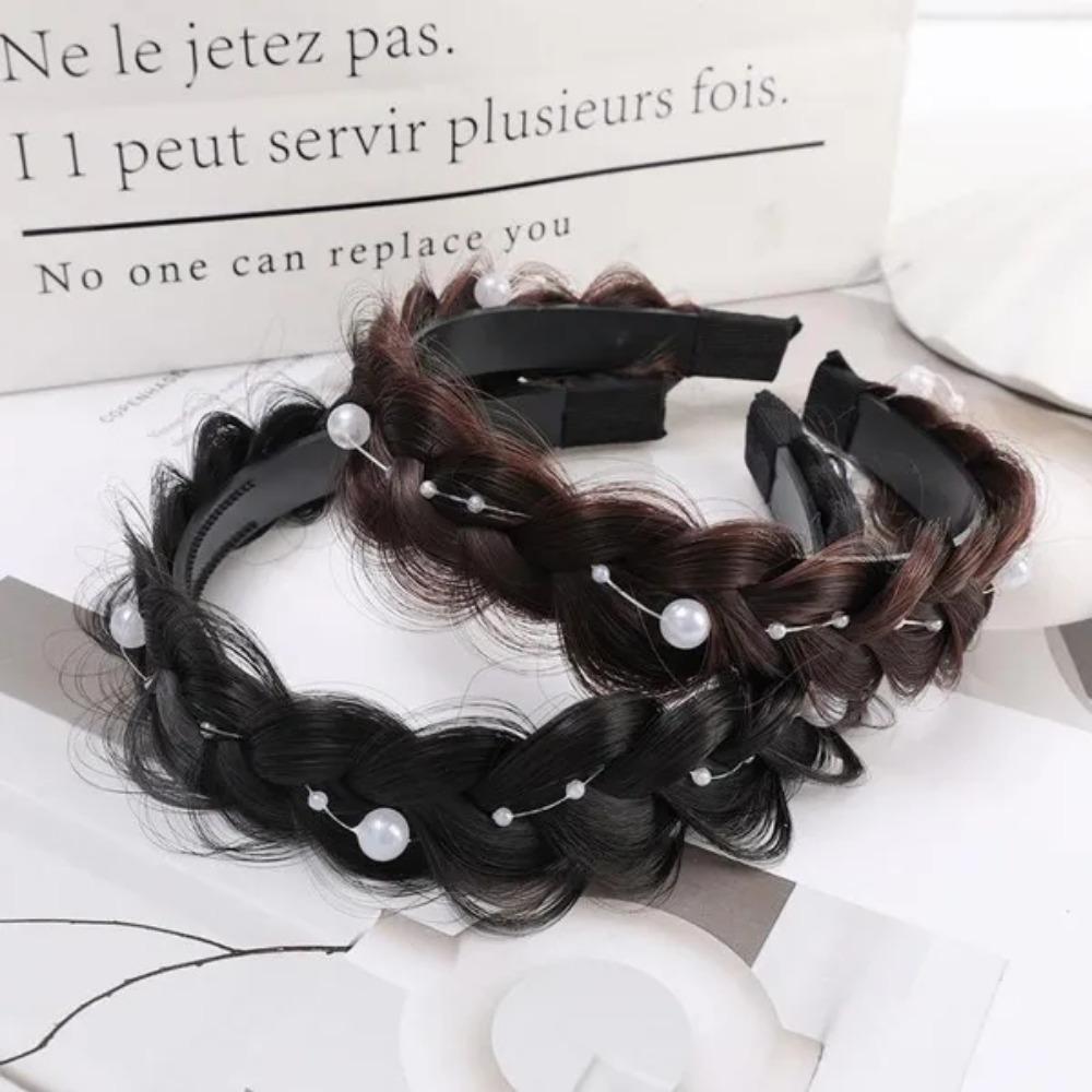 6/4/2/1PC Braided Twist Headbands Wide Fishbone Braids Pearl Hairbands Handmade Head Hoop Hair Styling Headwear Accessories Gift For Women Girls