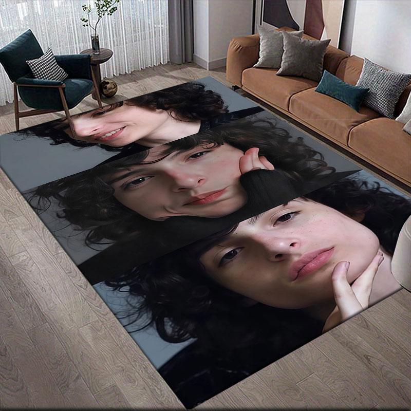 Finn Wolfhard Flannel Printed Carpet, Home Sofa Decoration for Living Room & Bedroom, Non‑Slip Play Flannel Floor Mat for Game Room