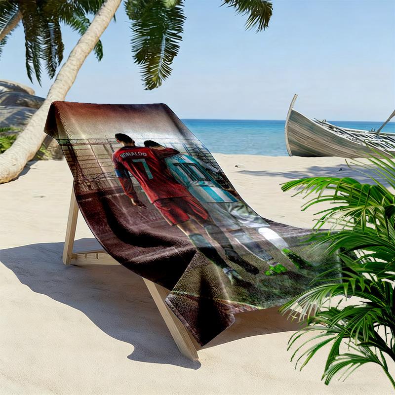 Rivalry Field: Messi vs Ronaldo beach towel Beach towel for vacation photos beach Absorbent bath towel Outdoor pool towel seaside