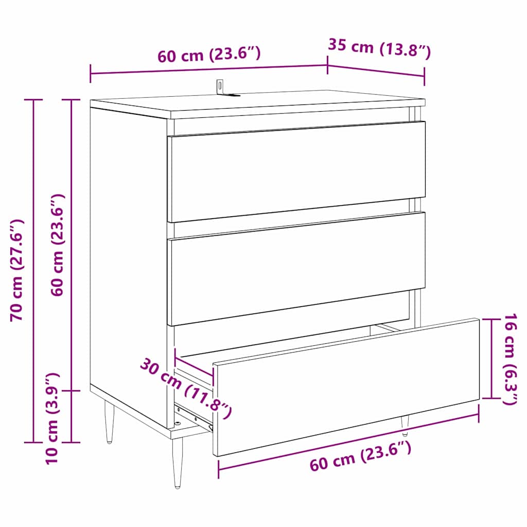 Sideboard in Black Oak Look 60 x 35 x 70 cm Engineered Wood
