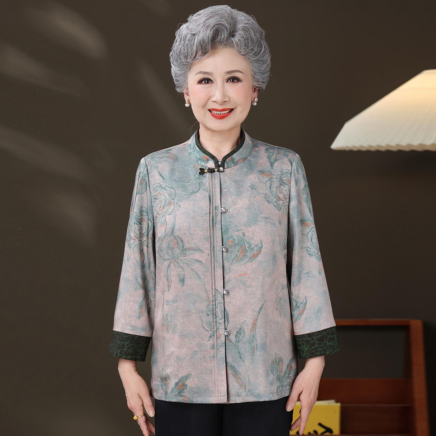 

Spring & Summer Fashion Shirt for Middle-Aged and Elderly Women, 3/4 Sleeve, Stylish Attire for Moms and Grandmothers XL (100-115 jin)