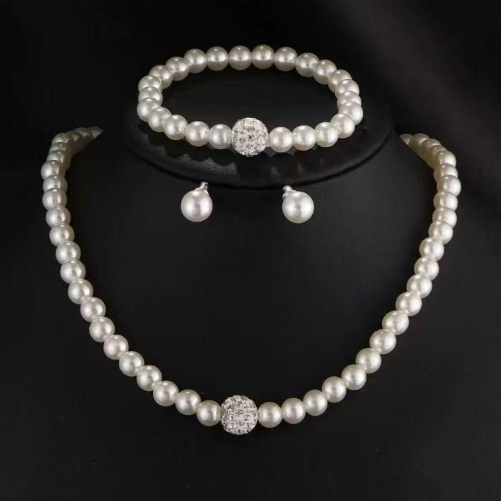 3PCS/set Elegant Imitation Pearl Jewelry Set Simple Pearl Bracelet Creative Gift