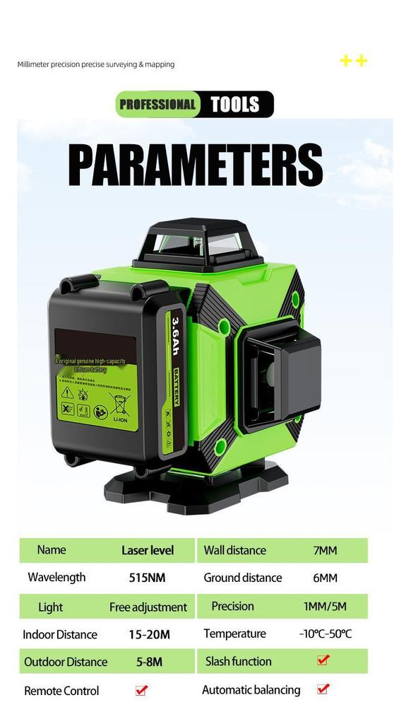 Strong Precision 16-Line Laser Level with Rubber Coating for Wall and Floor Mounting