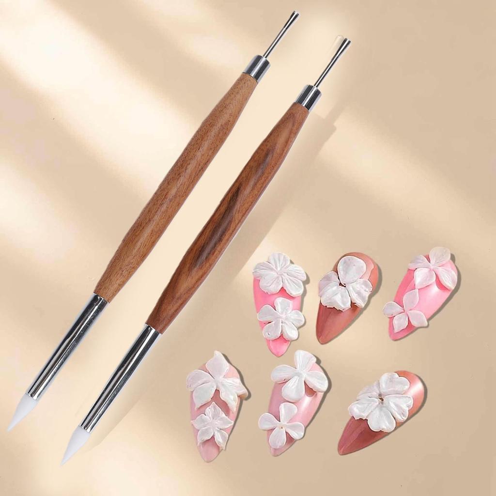 Nail Sculpture Pen Wood Handle Silicone Metal Dual Tipped Nail Brushes for 3D Sculpting Fine Line Detailing