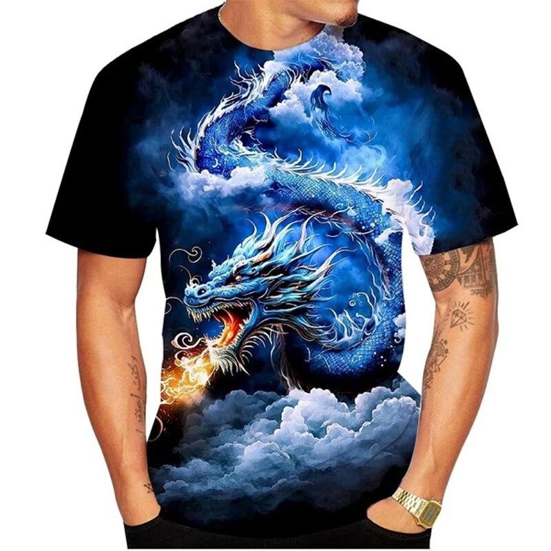 Fashion Dragon Graphic T Shirts For Men Summer Trend Casual Cool Totem Harajuku Printed Round Neck Short Sleeve Tees