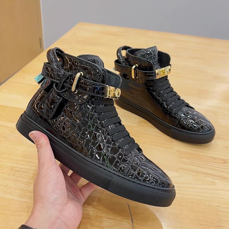 

Men Embossed Crocodile High Top Casual Sneakers New sports shoes for couples 45 чёрный