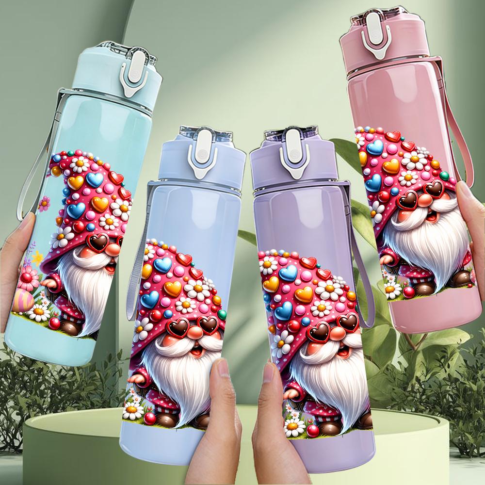 1PC Colorful Garden Gnome Graphic,750ml Color Plastic Sports Water Bottle,Leakproof Flip Straw Lid,Suitable for Sports Office Home Use