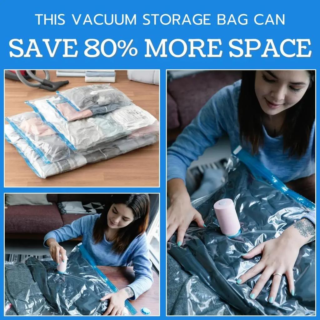 6 Pack Vacuum Storage Bags with Hand Pump Space Saver Vacuum Seal Storage Bags for Clothing Bedding Travel Lugggage Organizer