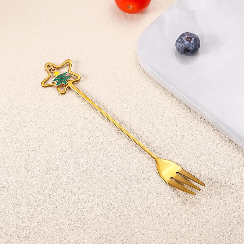 Christmas Dessert Spoon Fork Stainless Steel Cartoon Lovely Santa Gingerbread Man Afternoon Tea Coffee Spoon Fork Christmas Gift