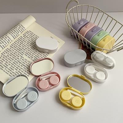 Bärbar Mini Linsbox Med Spegel Plast Linsfodral Macaronfärg Linsbox Vårdboks Resa Utomhus Hem Gåva
