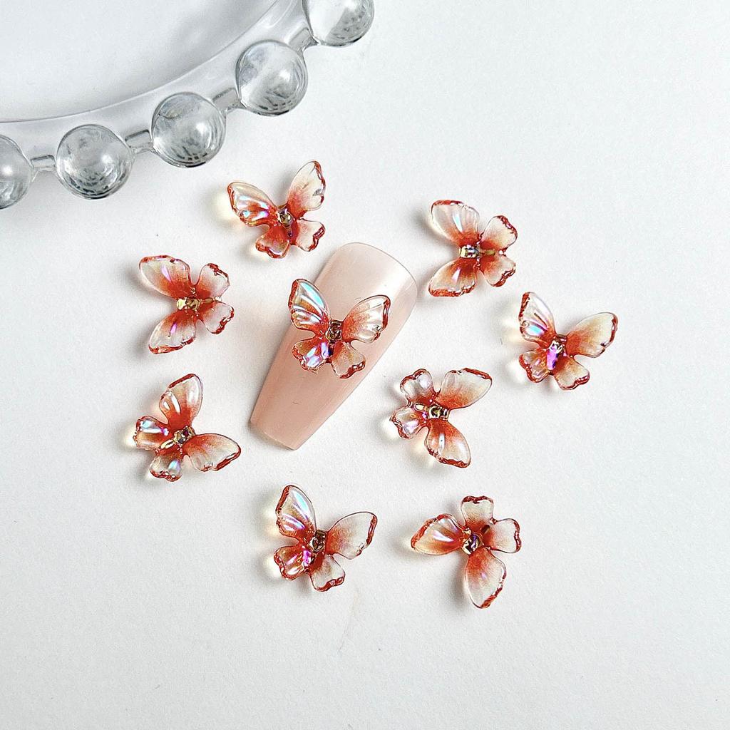 New Trendy Resin Colorful Ice Transparent 3D Fairy Butterfly Nail Art Decorations DIY Wearable Nail Accessories Wholesale