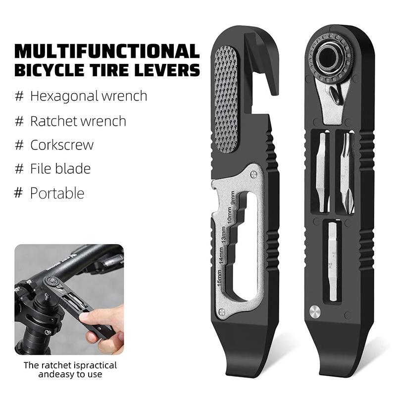 Multifunctional Bike Repair Tool Portable Magnetic Road Bicycle Tire Lever High Strength MTB Wrench Bike Tools чёрный