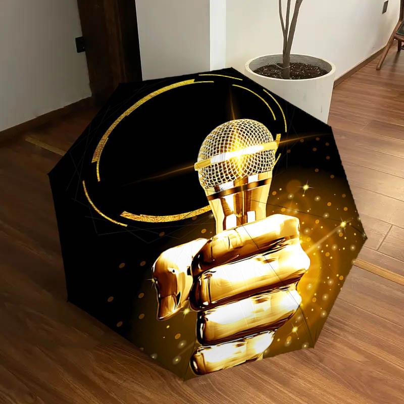 

Golden Microphone Grip with Golden Circle Frame - Automatic Opening/Closing Umbrella, Portable Tri-Fold Design, 8-Bone Iron Frame Outdoor Um