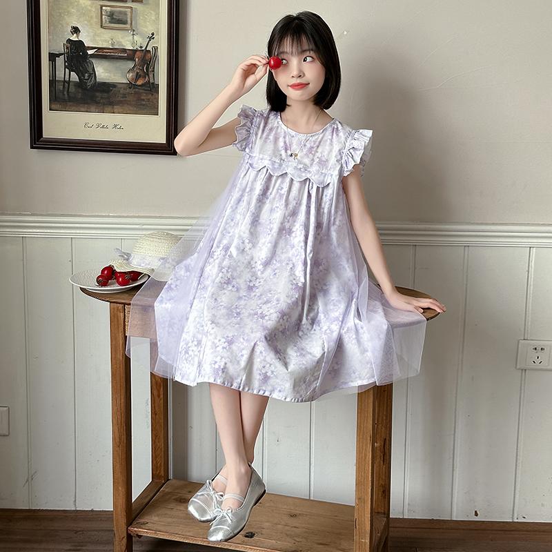 Girls' Dress 2026 New Summer Western Style Children's Clothing Little Girls' Floral Skirt Summer Yarn Skirt Children's Princess Skirt