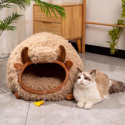 Cat Cave Beds for Indoor Cats Winter Cat Cave In Yak Shape Indoor Cat Nest Semi-Enclosed Dog Tent Bed with Cover for