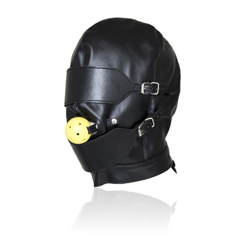 Adult Sex Toys Bdsm Bongdage Pu Full Head Cover With Oral Stopper Ball Sm Fetish Sex Leater Mask Games Toys Cosplay Toys