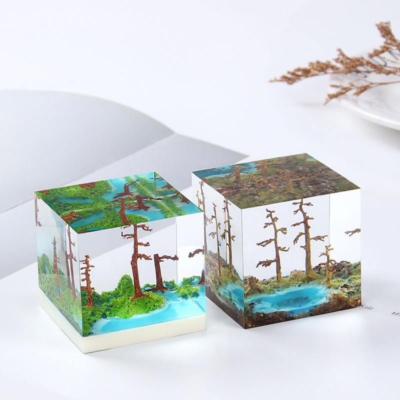 4/5/6/7/8/9cm Mini Mikrofält Landskap Träd Harts Trädmodell 3D Stereoskopiskt Träd Bordsdekoration Hem DIY Verktyg
