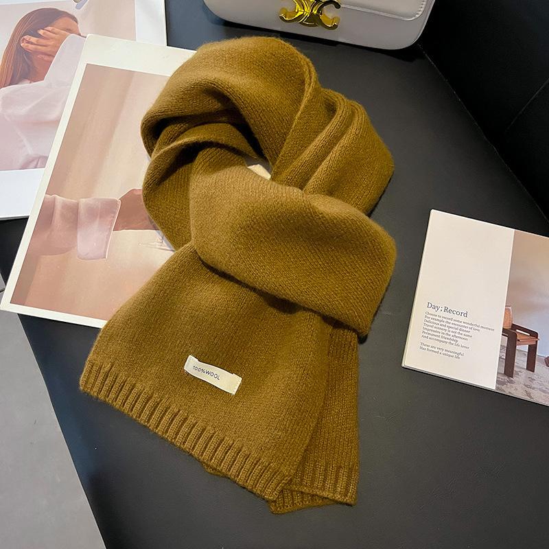 Australian Wool Small Scarf Women'S Winter Solid Color Knitted Scarf Korean Version Thickened Warm Neck Protection