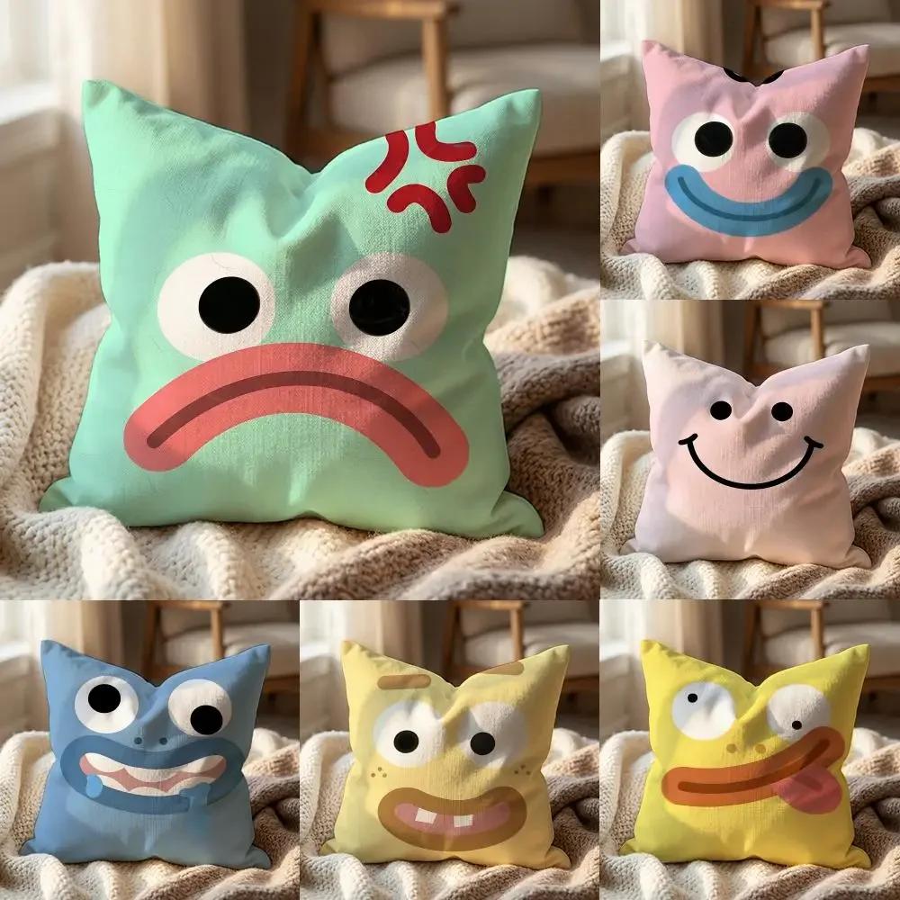 Style cute expression Cushion Cover MultiScene Pillow Cover for Home Car Reversible Soft Durable for Daily Use