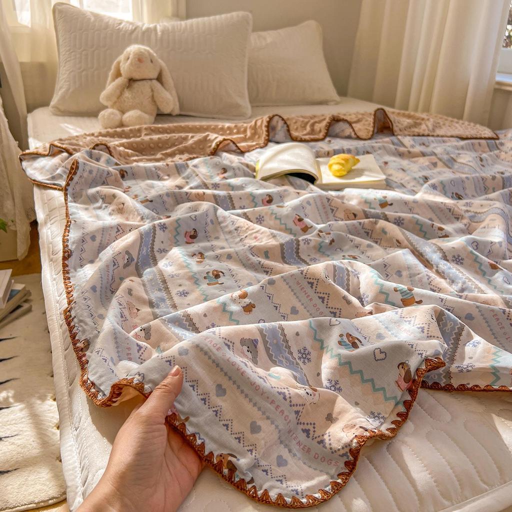 Pure Cotton Baby & Children's Gauze Fluff Blanket - Double Layer Nap/Sofa/Office Air Conditioning Quilt