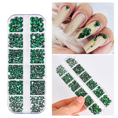 Nail Art 12 přihrádek Barevné kamínky s plochým zadním dílem DIY Manikúra Dekorace 3D Diamanty na nehty Pro Make-up, Nehty a Řemesla