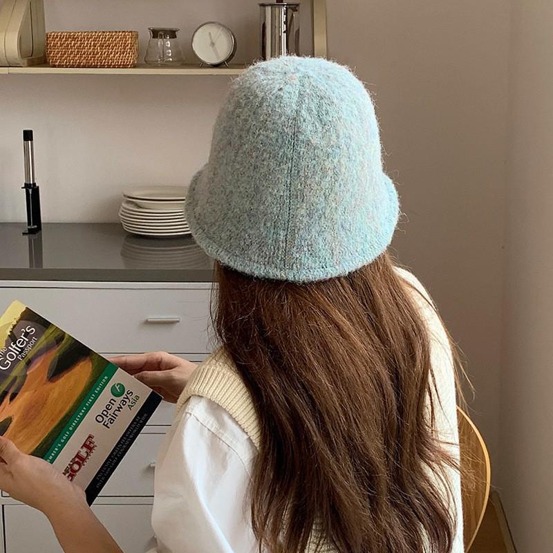 Autumn and winter woolen new high-end solid color bucket hat women's warm versatile sunshade basin hat plush bucket hat