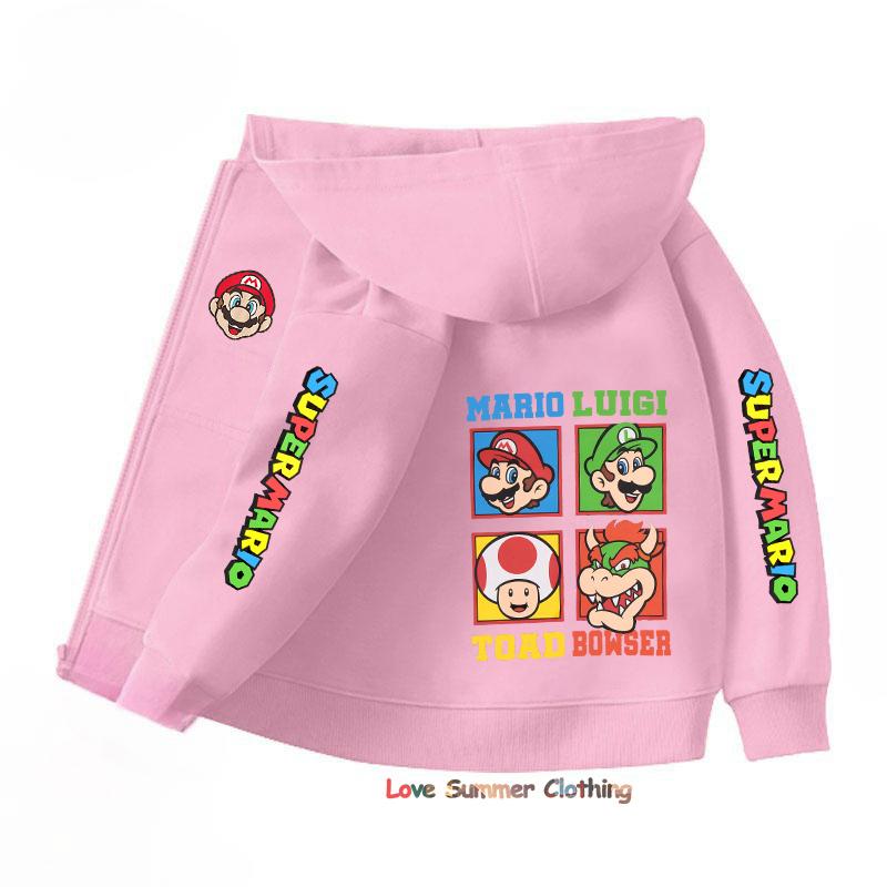 Mikina s kapucí na zip Kawaii Dětská Streetwear Mario Dětská mikina Mario Luis Zip Dětská mikina Dívčí Chlapecký top Mikina