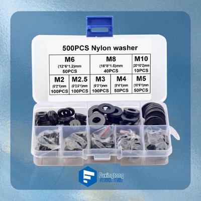 Black Nylon Flat Washer, PA66, Sizes M2-M12, 480-780 Pcs.