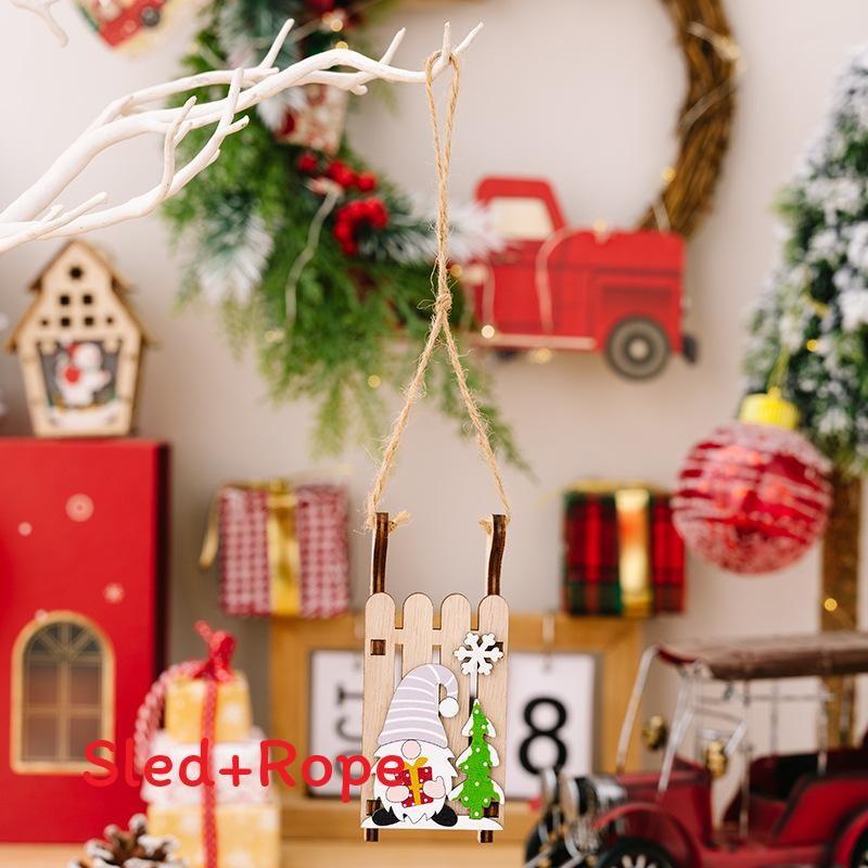 Wooden Santa Claus Sleigh Hangings Ornaments For Christmas Celebration Decor