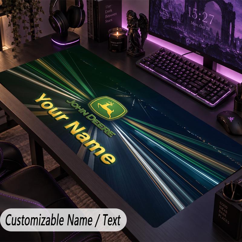 Großes MauspaddJohn Deere Benutzerdefinierter Name Text Personalisierte Schreibtischunterlage Rutschfestes Gaming-Pad 40cmx90cm