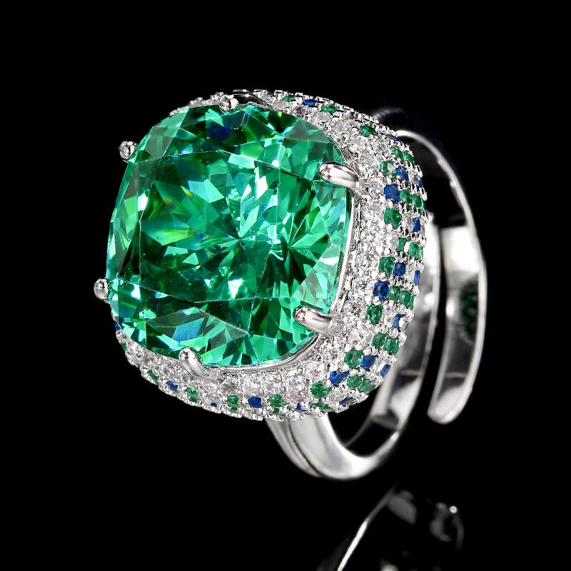 Set Necklace Ring Jewelry Retro Simulation Sea Blue Para Green Fat Square Simple Style Women'S Premium