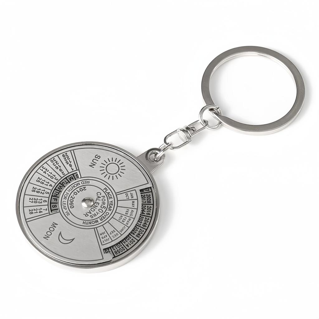 50-Jahre Ewiger Kalender Schlüsselanhänger Rund Zinklegierung Russischer Drehteller Mini Geschnitztes Metall Sonne Mond Kette Einzigartige Runde Schnalle