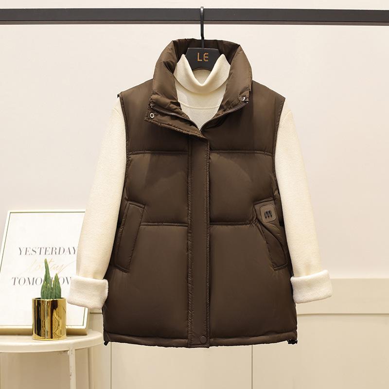 Stand-up Collar Cotton Vest Women's Short Autumn and Winter New Korean Version Labeled Cotton Vest Fashion Temperament Vest Cotton Vest