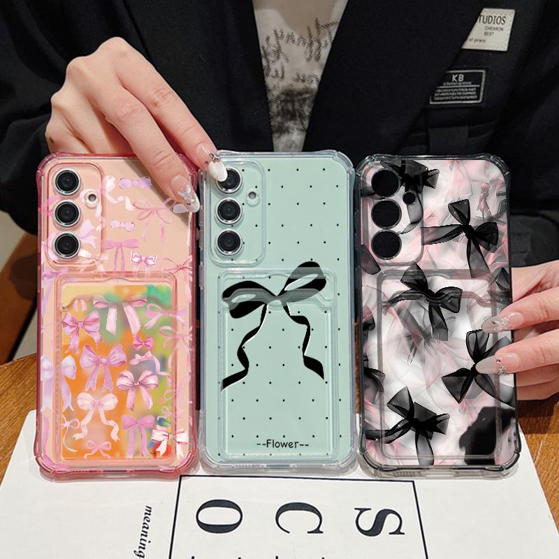 Ribbon Bow Pattern Phone Case For Samsung Galaxy S26 S24 S23 Ultra S22 Plus S25 Edge S25 FE Clear Card Bag Wallet TPU Soft Cover