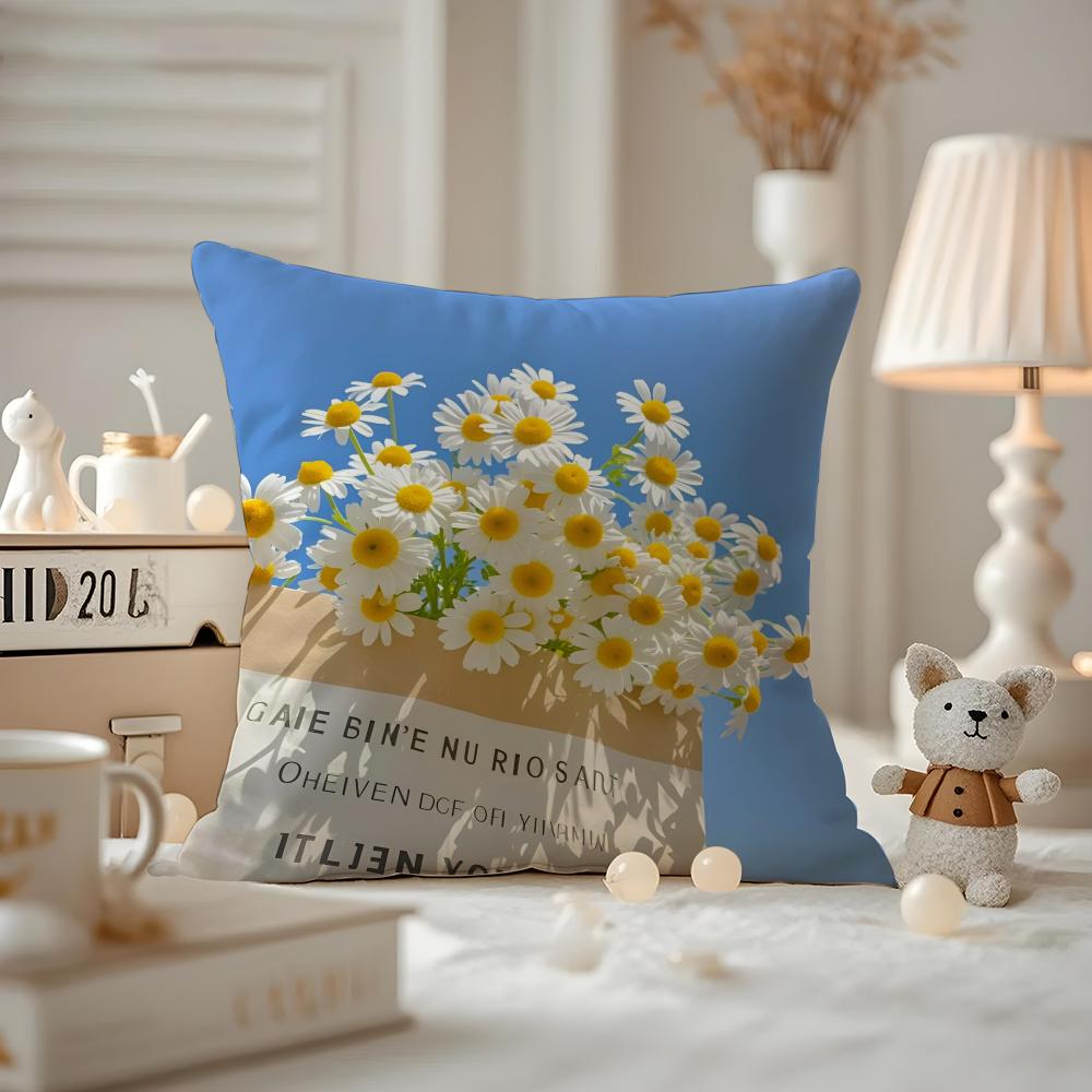Mode Gänseblümchen Kissenbezug Milbenschutz Kissenbezug Verdeckter Reißverschluss Seidig Kurzer Plüsch Sofa Kissenbezug