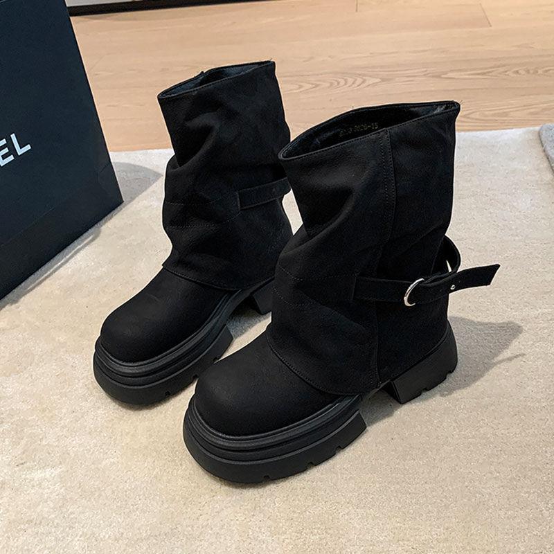 British Style Autumn and Winter Martin Boots Women's New High-end Thick-soled Super Fire High Short Boots