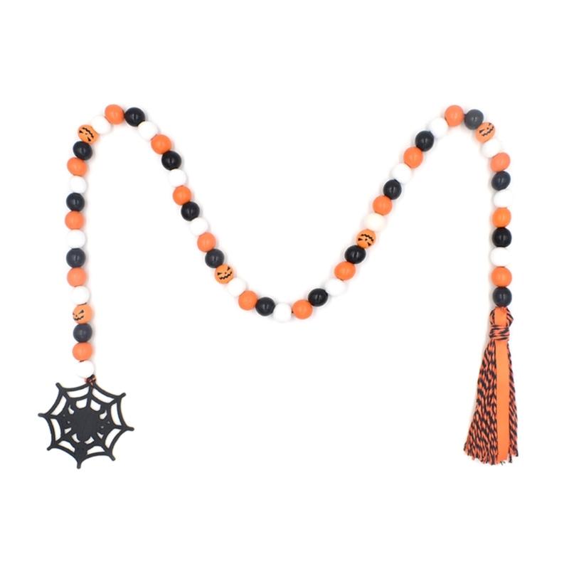 

Halloween Cotton Rope Tassel Beaded Wall Hanging Door Hanger with Vibrant Wooden Beads and Fringe