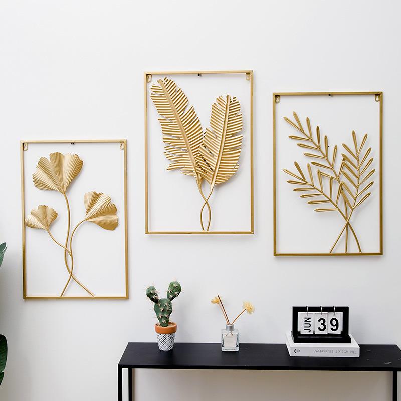 Metal Leaf Iron Wall Hanging Decor Palm Maple Leaves Plant Ginkgo Nordic Wall Pendant Mural Living Room Bedroom Home Decoration